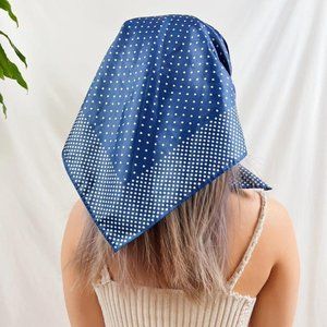 Blue satin polka dot print square scarf.